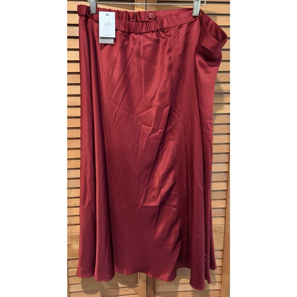NWT J. Jill Satin A-Line Midi Skirt Size Extra Large XLP in Dark Red Pepper